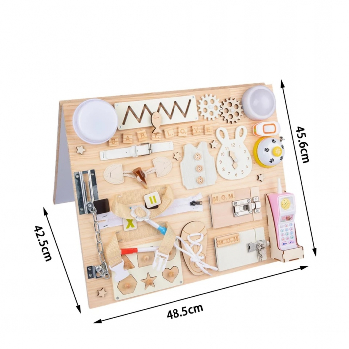 Placa senzoriala Busy Board 2 in 1 din lemn in stil Montessori [6]