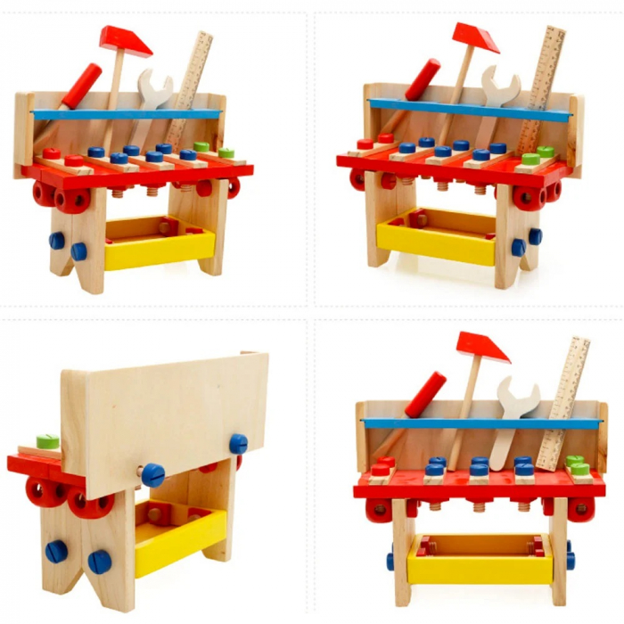 Banc de scule din lemn cu suruburi Puzzle Tools, 48 piese, multicolor [3]