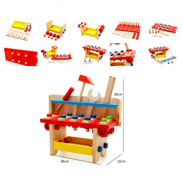 Banc de scule din lemn cu suruburi Puzzle Tools, 48 piese, multicolor [5]