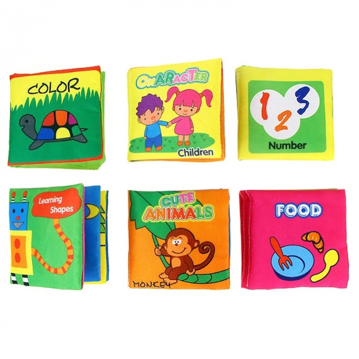 Set 6 Carti senzoriale textile cu animale, cifre, vehicule si culori, multicolor [6]