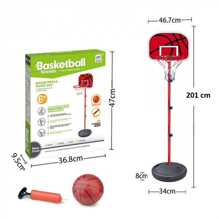 Set cos de baschet si minge de jucarie, lungime reglabila, inaltime 201 cm [2]