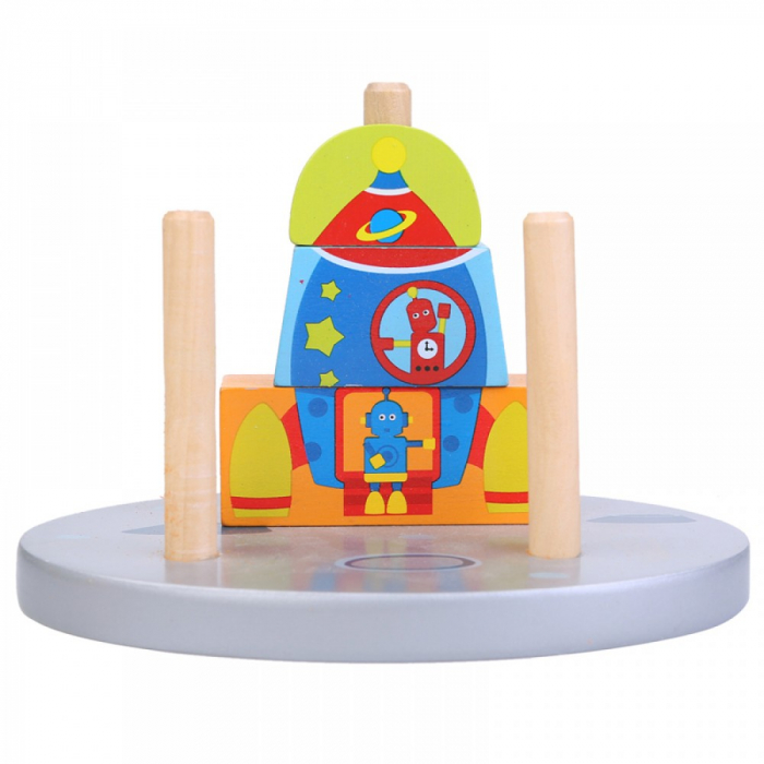 Cuburi lemn constructie Robotii Stintifici, 9 piese, multicolor [3]