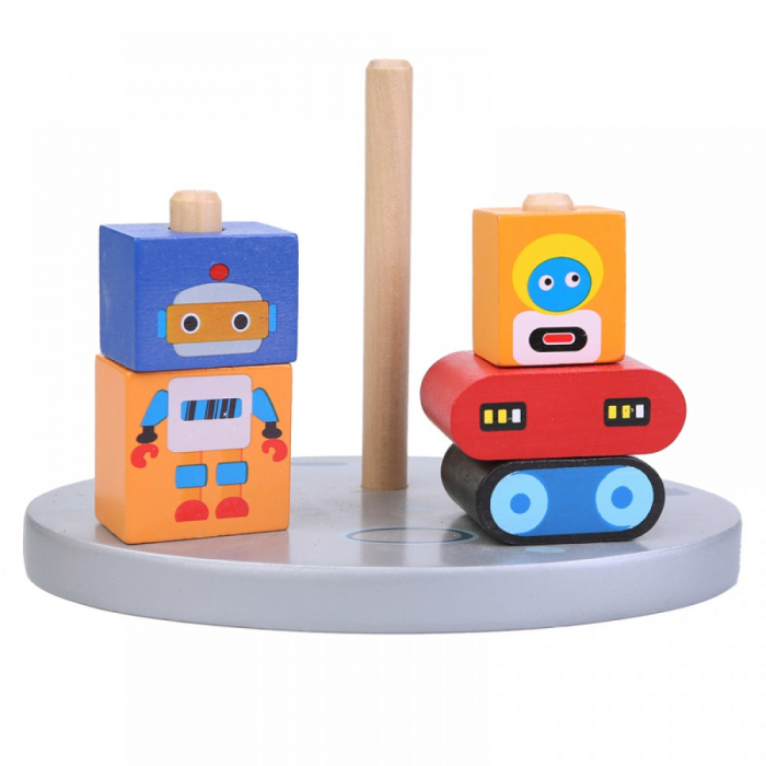 Cuburi lemn constructie Robotii Stintifici, 9 piese, multicolor [2]