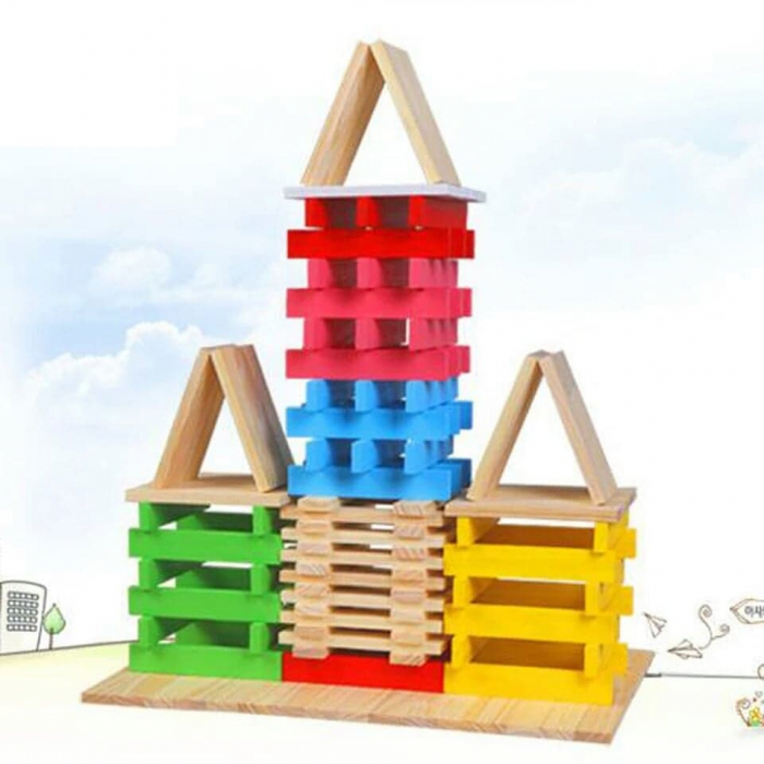 Set constructie, 150 de piese din lemn, multicolor [6]