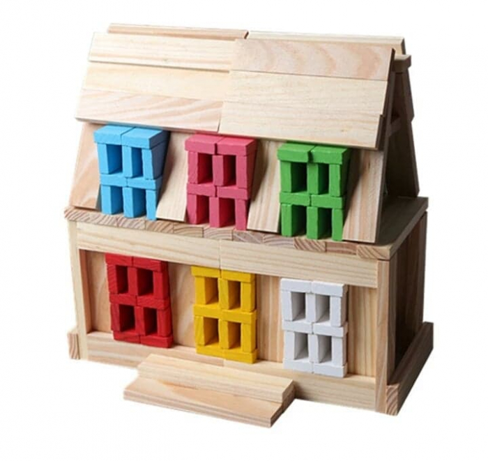 Set constructie, 150 de piese din lemn, multicolor [2]