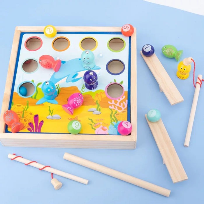 Joc 3 in 1 din lemn Pescuit, Biliard si Pinball [3]