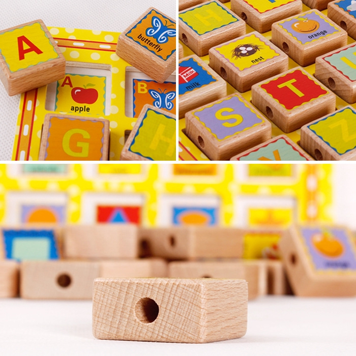 Alfabet educativ incastru din lemn si snuruit 2 in 1, multicolor [3]