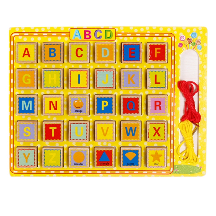 Alfabet educativ incastru din lemn si snuruit 2 in 1, multicolor [1]