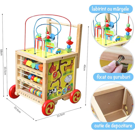 Antepremergator Cub Montessori cu activitati 6 in 1, varianta in limba Romana, lemn, multicolor, 58x33.5 cm [7]