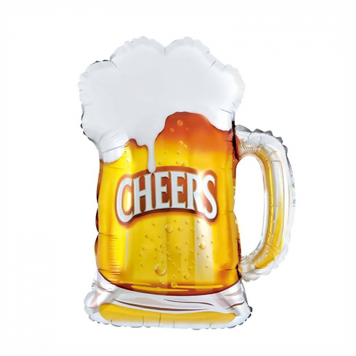 Balon din Folie Metalizata, Halba de Bere, Model Cheers, Tematica Petrecere, 58x73 cm, Ambalaj Individual, Pai Inclus, Umflare cu Aer sau Heliu, Galben [2]