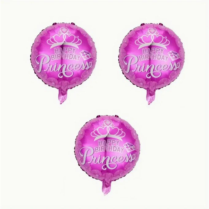 Balon din Folie Metalizata,  Model Princess, Happy Birthday, Tematica Aniversare, 45 cm, Ambalaj Individual, Pai Inclus, Umflare cu Aer sau Heliu, Multicolor [2]