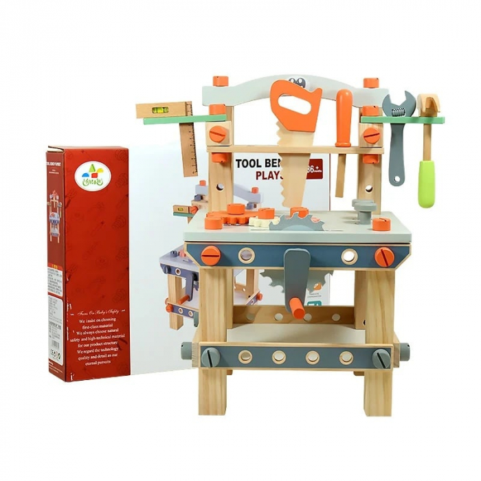 Banc de scule din lemn pentru copii cu accesorii, 63 piese, multicolor [4]