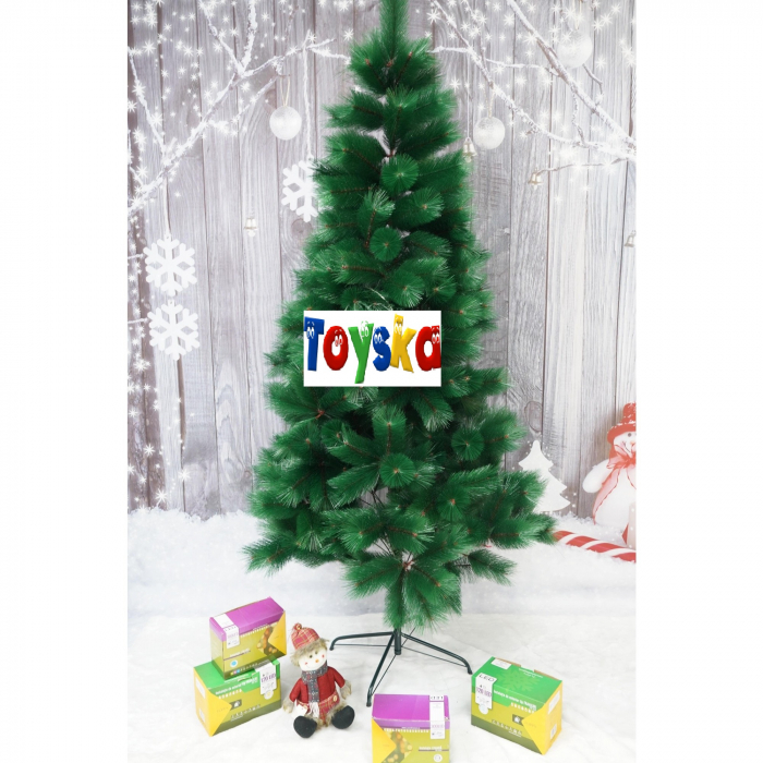 Brad artificial de Craciun tip pin, inaltime 180 cm, 260 ramuri cu ace 3D, verde, suport metalic [2]