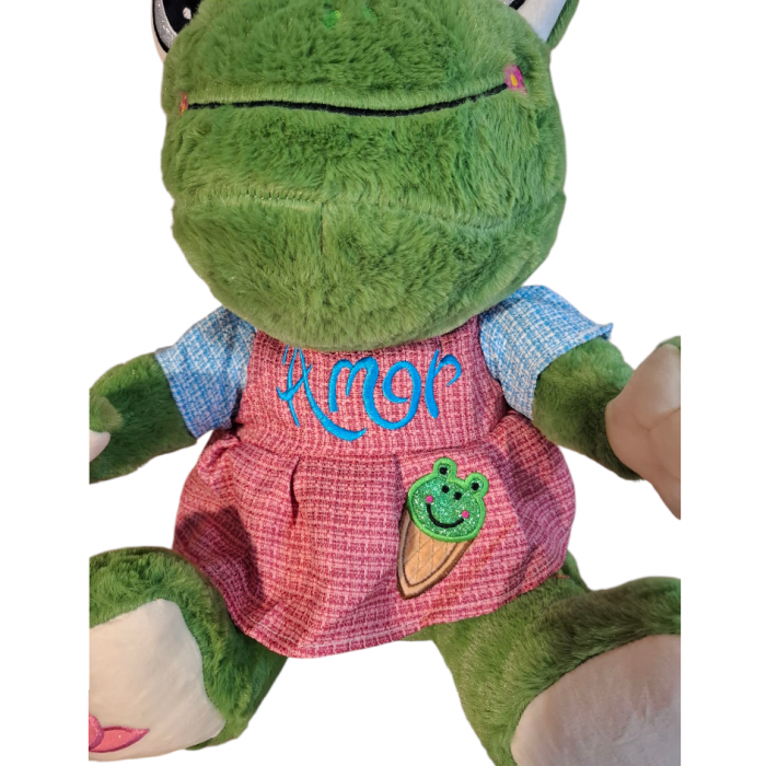 Broscuta Vesela din plus cu rochie, 30 cm, verde [5]