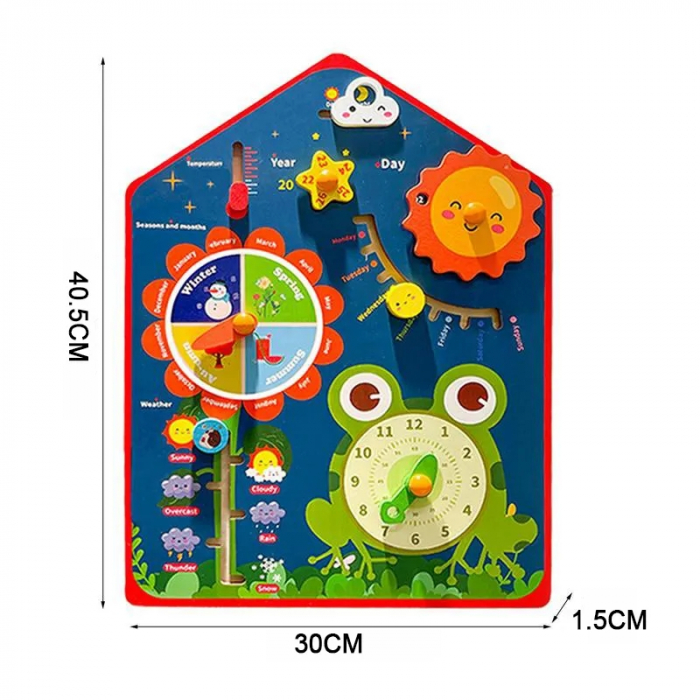 Calendar din Lemn Montessori, Ceas si Vremea 8 in 1, multicolor [6]