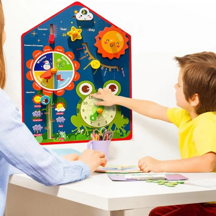 Calendar din Lemn Montessori, Ceas si Vremea 8 in 1, multicolor [2]