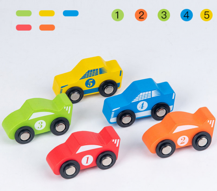 Camion din lemn demontabil cu platforma si masinute, multicolor [5]