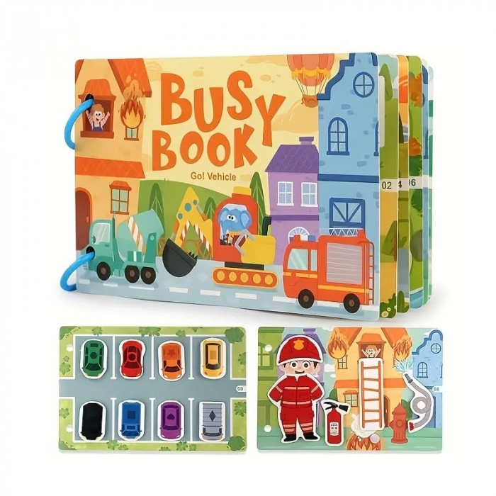 Carte educativa cu stickere reutilizabile Busy Book - Vehicule, 10 activitati [1]