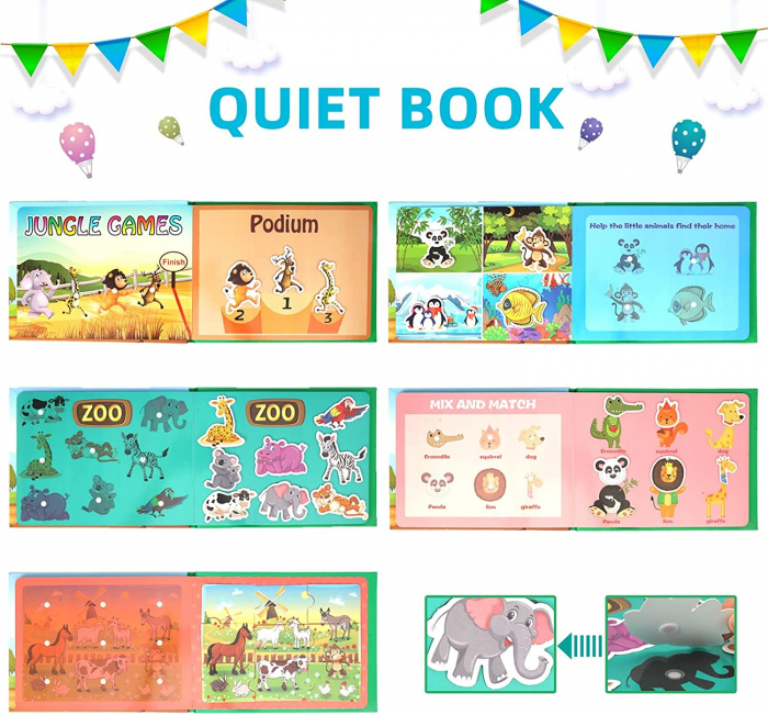 Carte educativa cu stickere reutilizabile Quiet Book - Animale, 10 pagini [2]