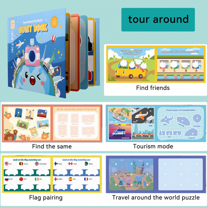 Carte educativa cu stickere reutilizabile Quiet Book - Calatorie in jurul lumii, 10 pagini [7]