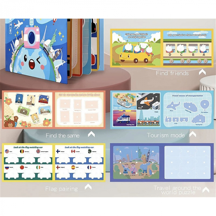 Carte educativa cu stickere reutilizabile Quiet Book - Calatorie in jurul lumii, 10 pagini [2]