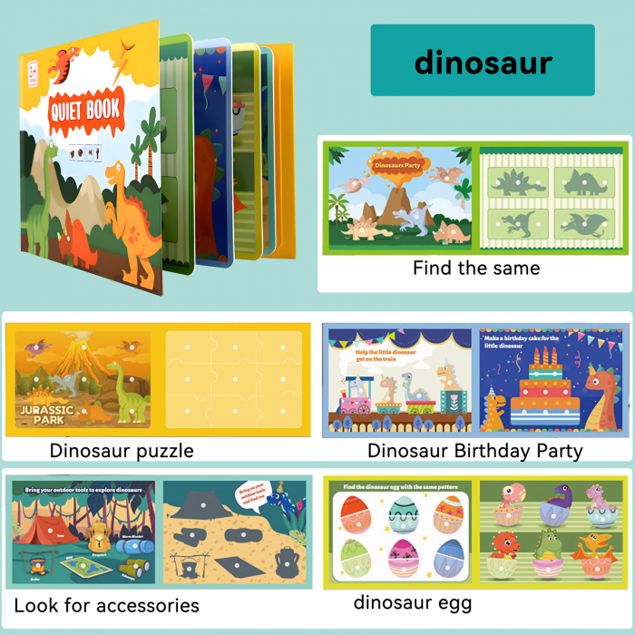 Carte educativa cu stickere reutilizabile Quiet Book - Dinozauri, 10 pagini [2]