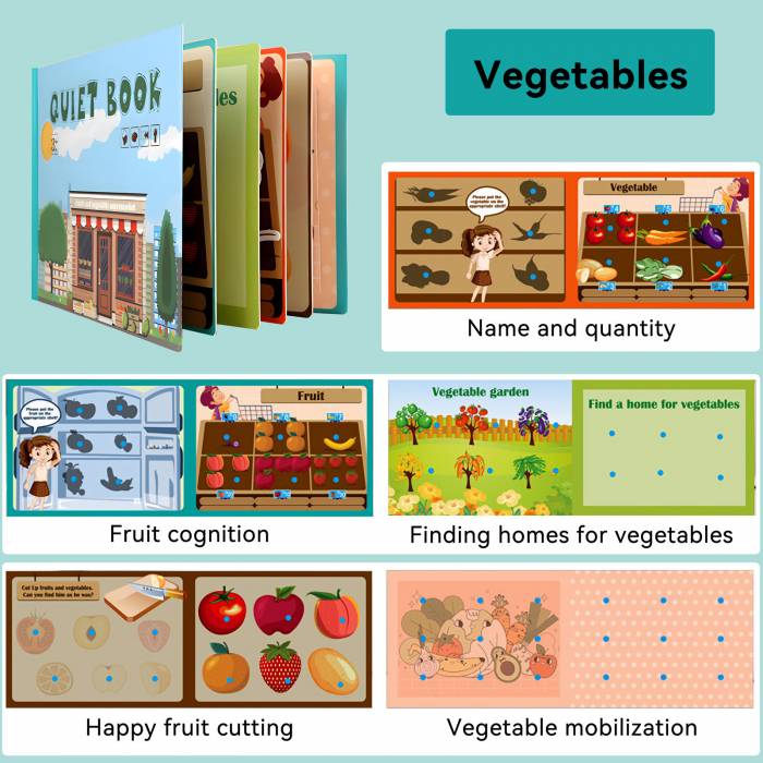 Carte educativa cu stickere reutilizabile Quiet Book - Fructe si Legume, 10 pagini [2]
