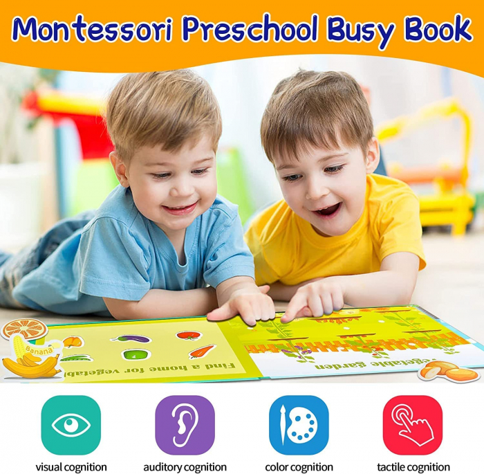 Carte educativa cu stickere reutilizabile Quiet Book - Fructe si Legume, 10 pagini [4]