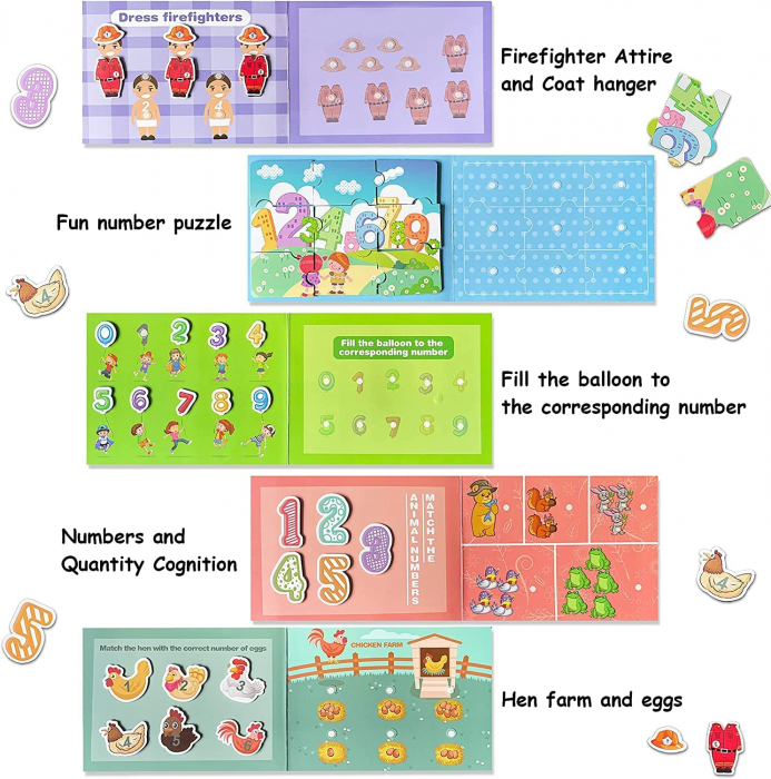 Carte educativa cu stickere reutilizabile Quiet Book - Numere, 10 pagini [5]