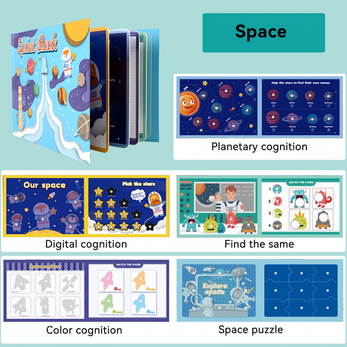Carte educativa cu stickere reutilizabile Quiet Book - Spatiu Cosmic, 10 pagini [3]