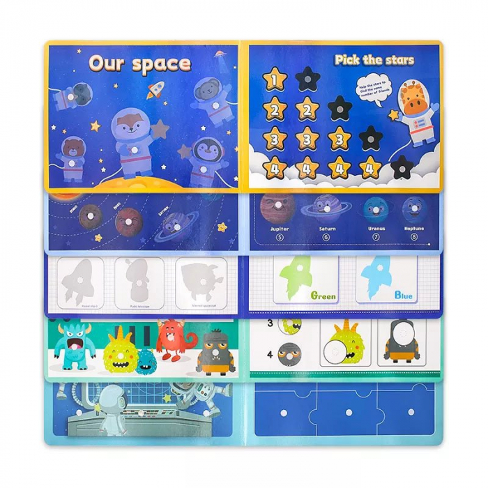 Carte educativa cu stickere reutilizabile Quiet Book - Spatiu Cosmic, 10 pagini [6]