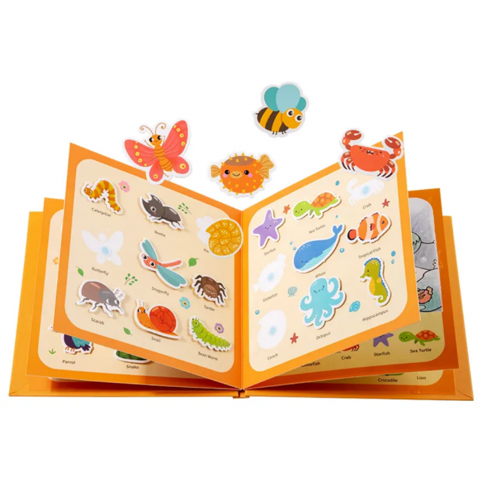 Carte educativa cu Stickere Reutilizabile si Pictura cu Apa Quiet Book Animale, multicolor [5]