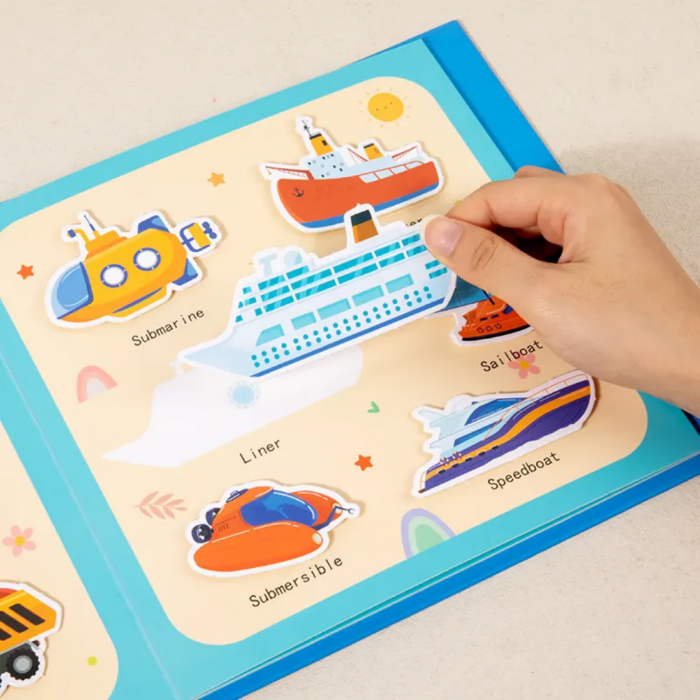 Carte educativa cu Stickere Reutilizabile si Pictura cu Apa Quiet Book Vehicule, multicolor [5]