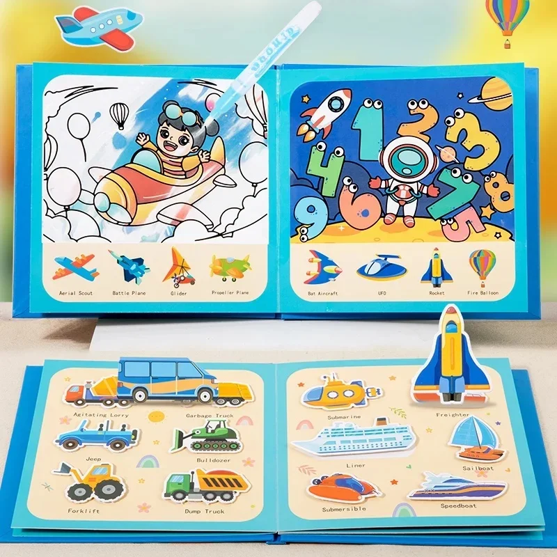 Carte educativa cu Stickere Reutilizabile si Pictura cu Apa Quiet Book Vehicule, multicolor [2]