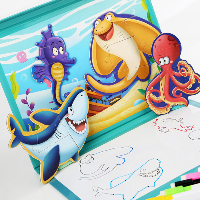 Carte magnetica 2 in 1 Puzzle si Desen pe Puncte Join the Dots - Animale Marine [4]