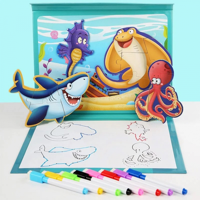 Carte magnetica 2 in 1 Puzzle si Desen pe Puncte Join the Dots - Animale Marine [2]