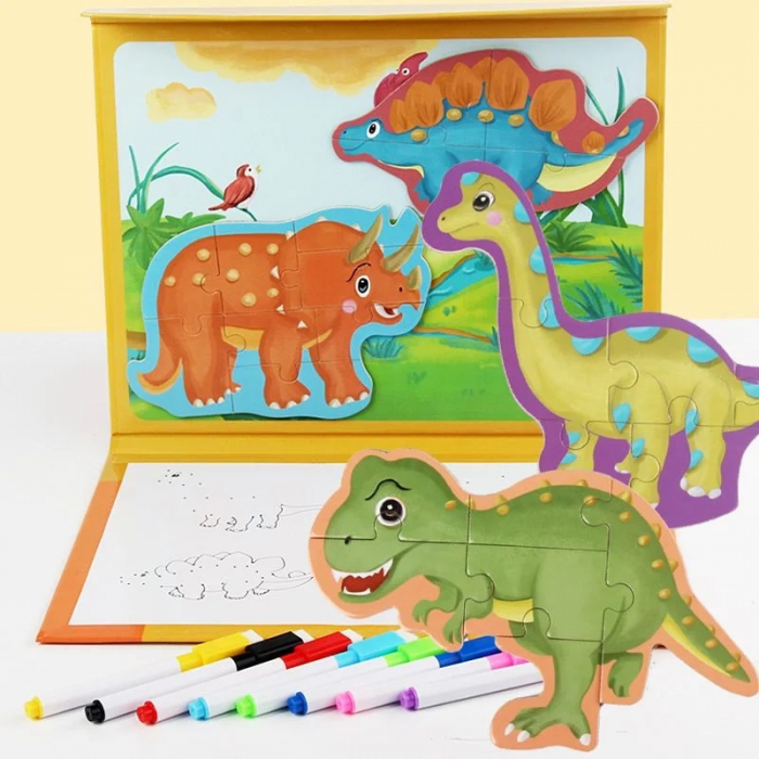 Carte magnetica 2 in 1 Puzzle si Desen pe Puncte Join the Dots - Dinozauri [2]