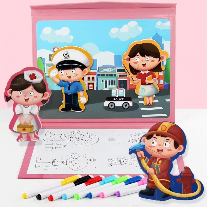 Carte magnetica 2 in 1 Puzzle si Desen pe Puncte Join the Dots - Meserii [2]