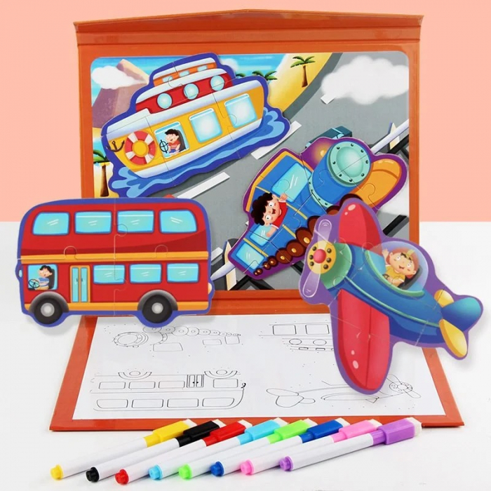 Carte magnetica 2 in 1 Puzzle si Desen pe Puncte Join the Dots - Vehicule [2]