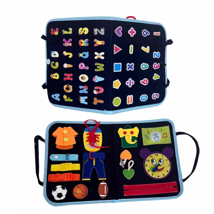 Carte senzoriala tip geanta cu activitati busy board, bleumarin [6]