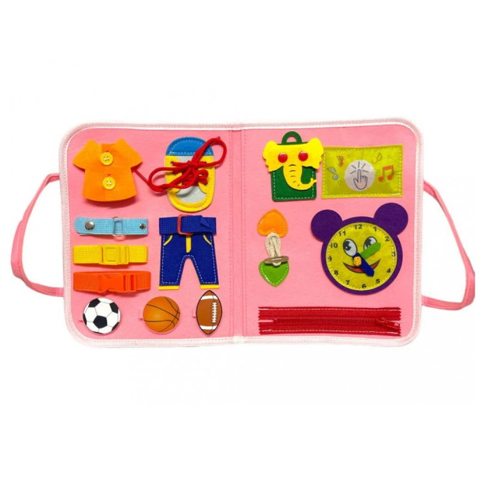 Carte senzoriala tip geanta cu activitati busy board, roz [5]