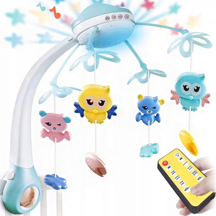 Carusel Interactiv Rotire 360°, Efecte Luminoase si Sonore, 500 Melodii, Albastru [2]
