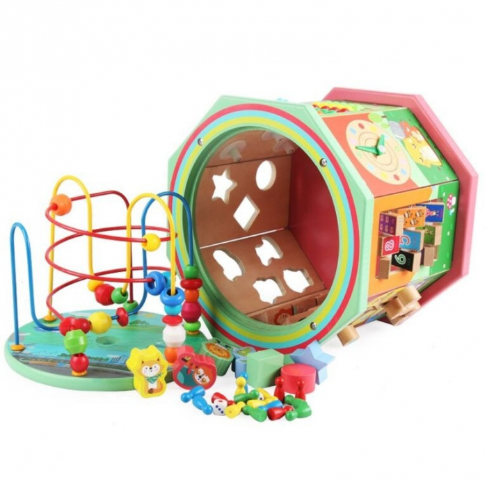 Cub educativ Montessori din lemn cu activitati 10 in 1, multicolor [3]