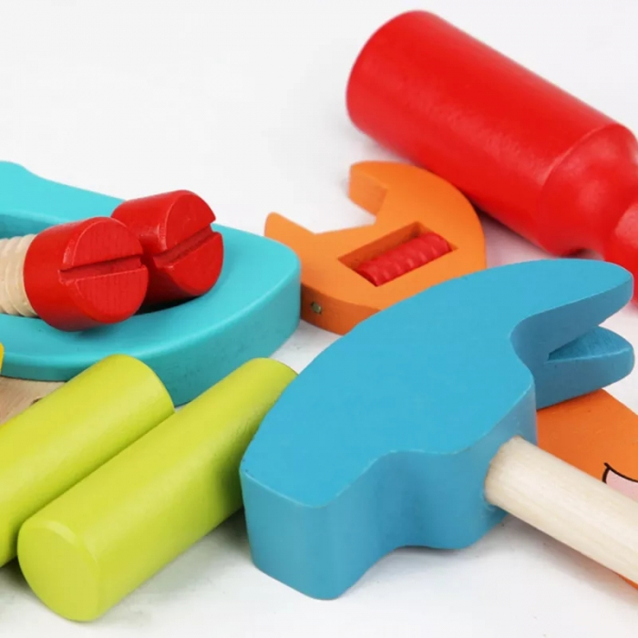 Centura cu scule de constructii si accesorii din lemn, 14 pcs, multicolor [5]