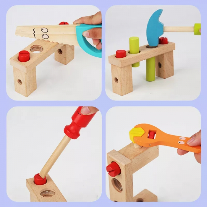 Centura cu scule de constructii si accesorii din lemn, 14 pcs, multicolor [7]