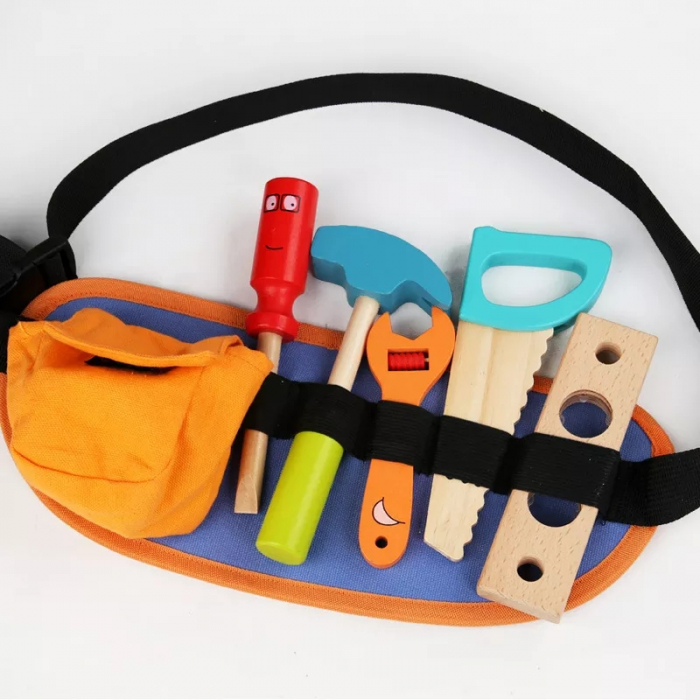 Centura cu scule de constructii si accesorii din lemn, 14 pcs, multicolor [2]