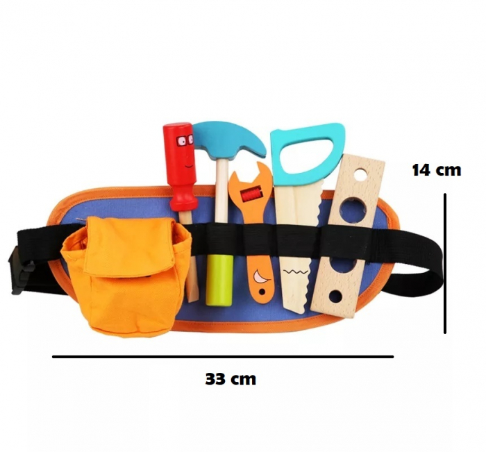 Centura cu scule de constructii si accesorii din lemn, 14 pcs, multicolor [9]