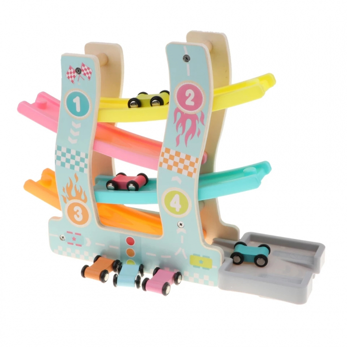 Circuit din lemn cu 4 piste si masinute, multicolor [3]