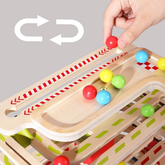 Circuit din lemn cu bile Montessori, multicolor [3]
