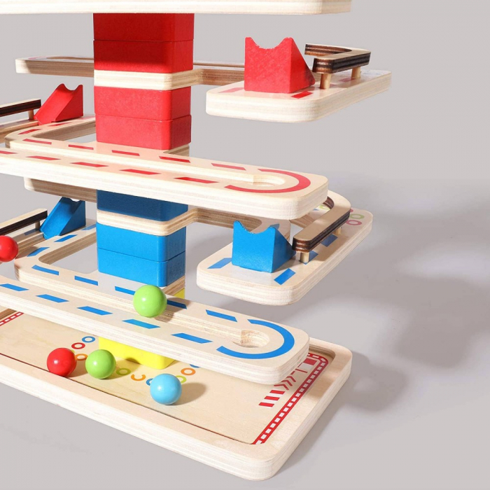 Circuit din lemn cu bile Montessori, multicolor [6]